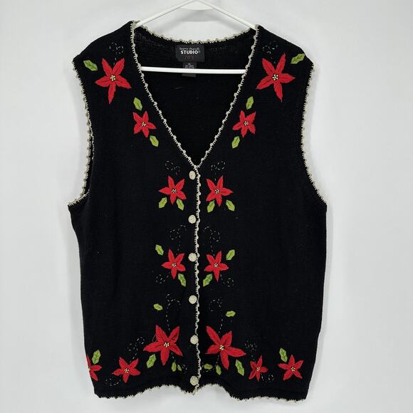 Designers Originals Studio Sweaters - Designers Originals Studio Joy Sweater Vest Womens XL Beaded Floral Knit